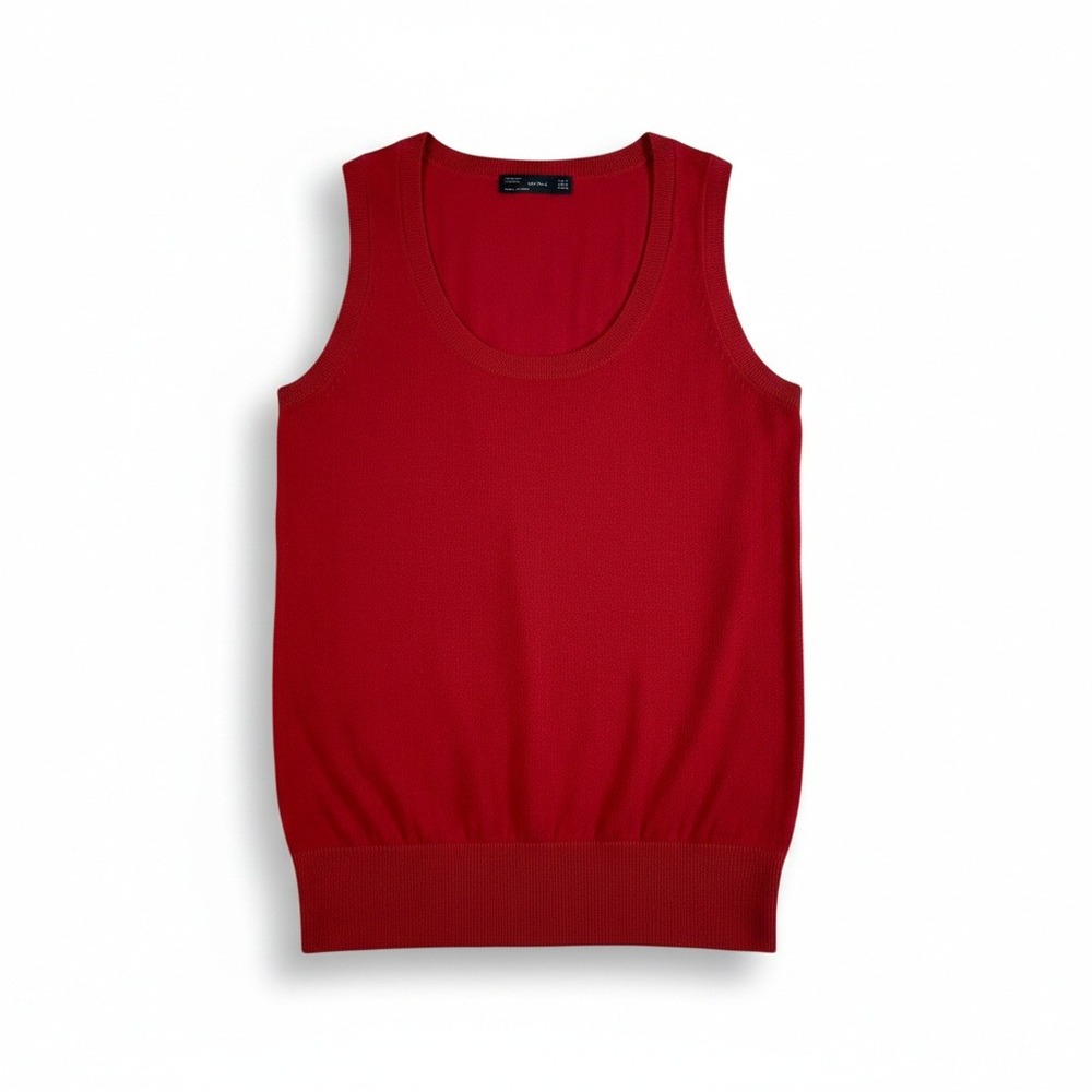Zara Womens Red Knit Sleeveless Scoop Neck Sweater Vest Size Small Cotton Blend